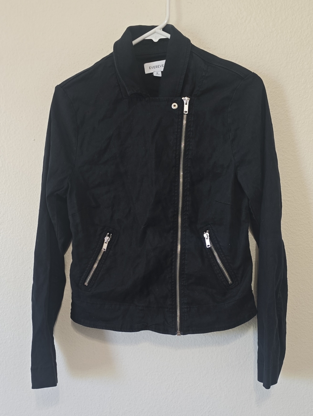 Evereve Black Asymmetric Zip Moto Jacket with Silver Hardware M